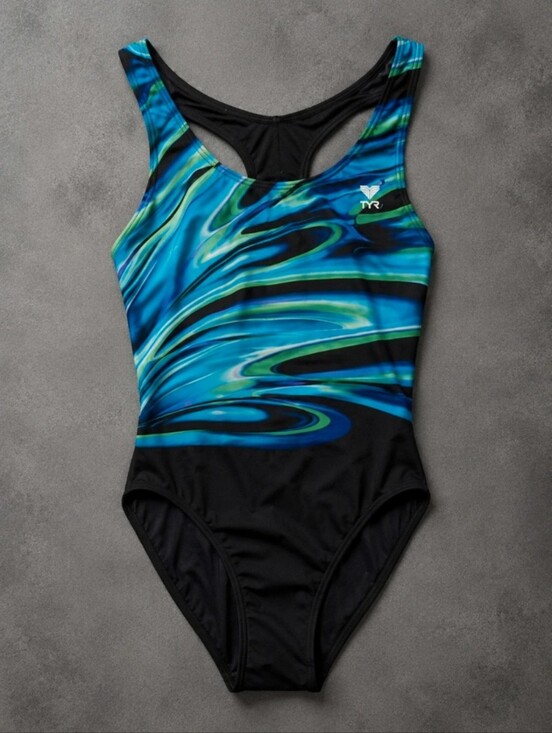 TYR Other - TYR One Piece Swimsuit Blue Green Abstract Racerback Athletic Swimwear Women's